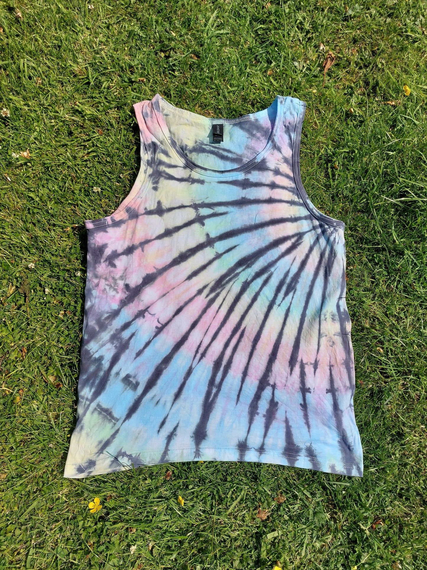 Pastel rainbow black faded look spiral festival tie dye t shirt tank vest top men's summer size S-2XL