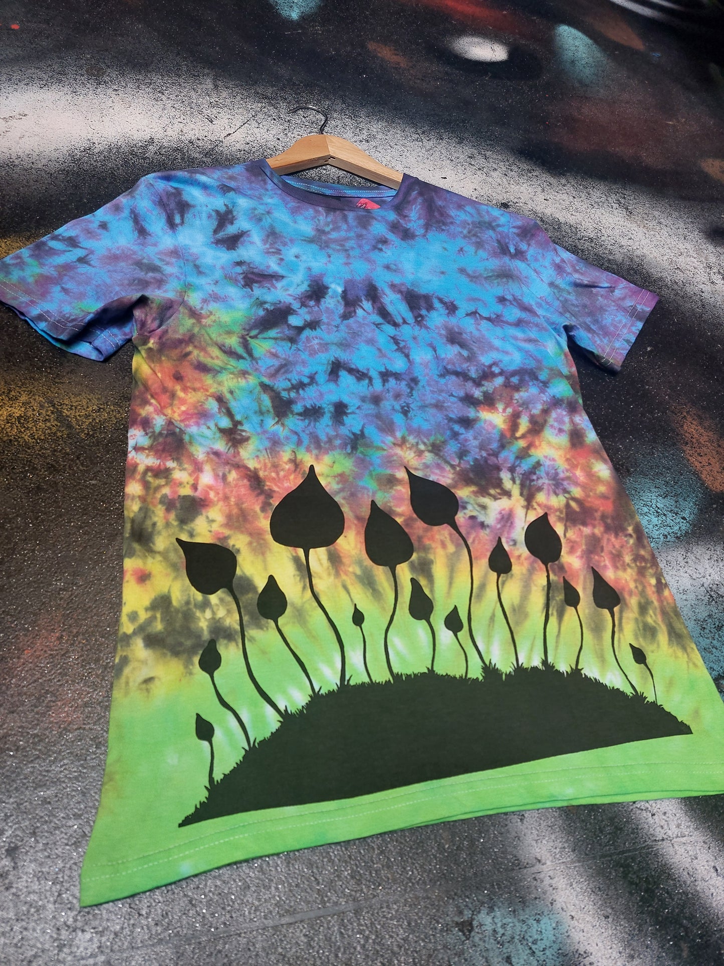 Tie Dye magic mushroom T shirt handprinted print UNISEX S-5XL