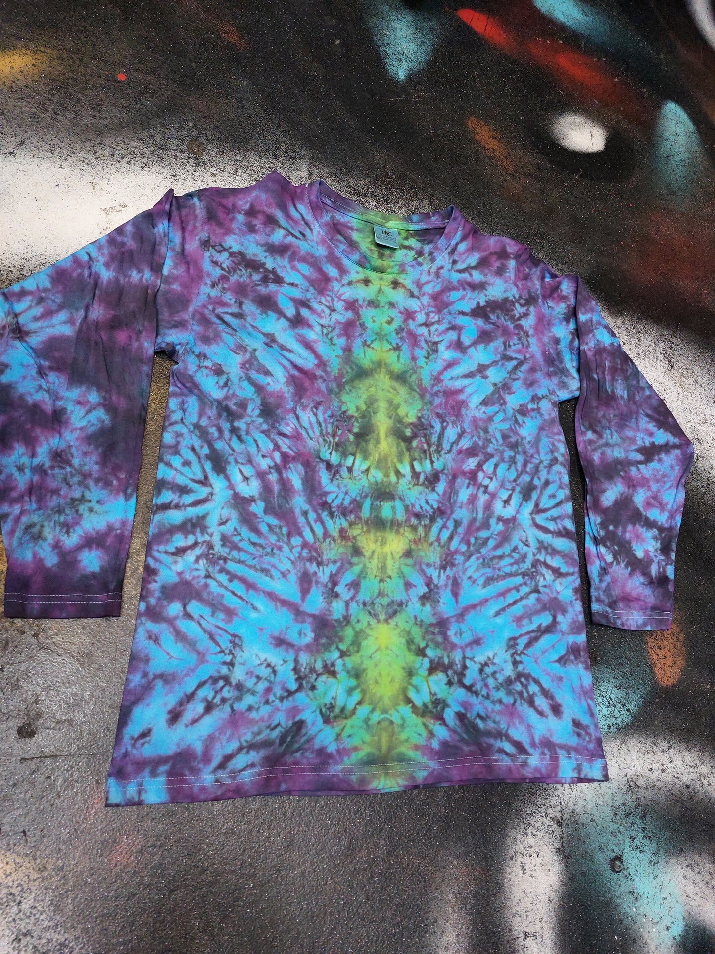 Tie Dye totem scrunch long sleeve purple green blue T shirt UNISEX S-4XL