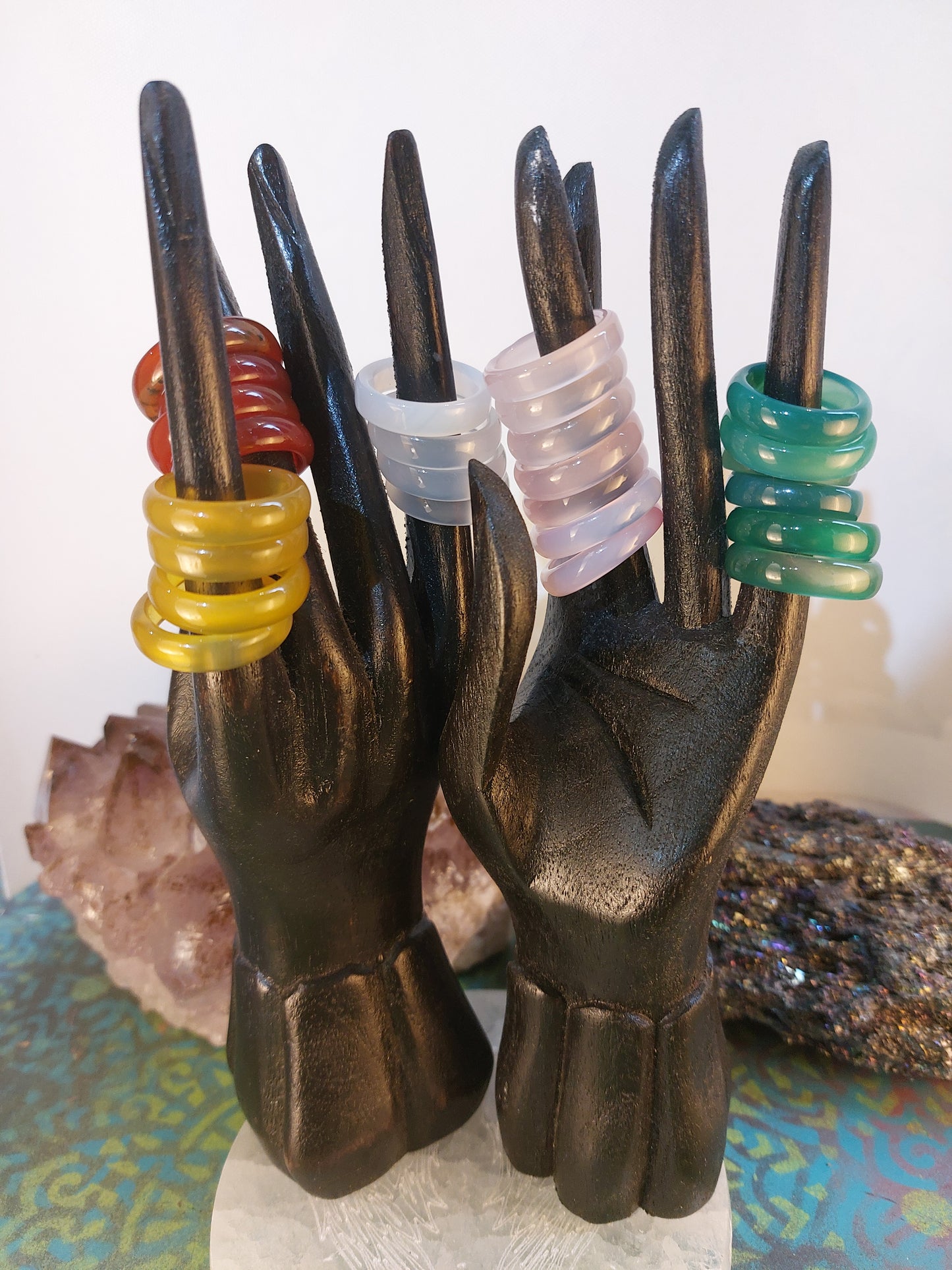 Coloured Agate banded crystal ring