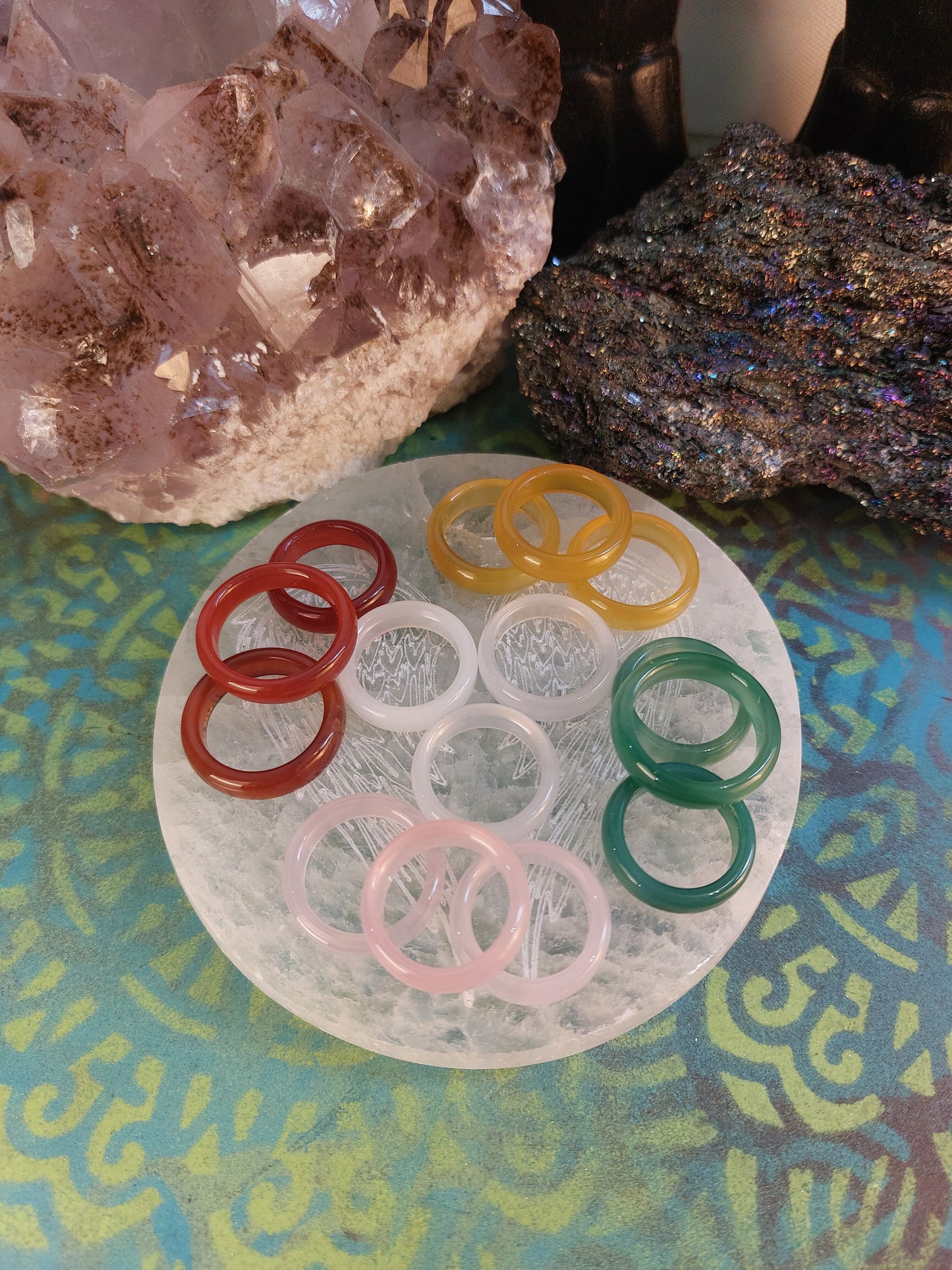 Coloured Agate banded crystal ring