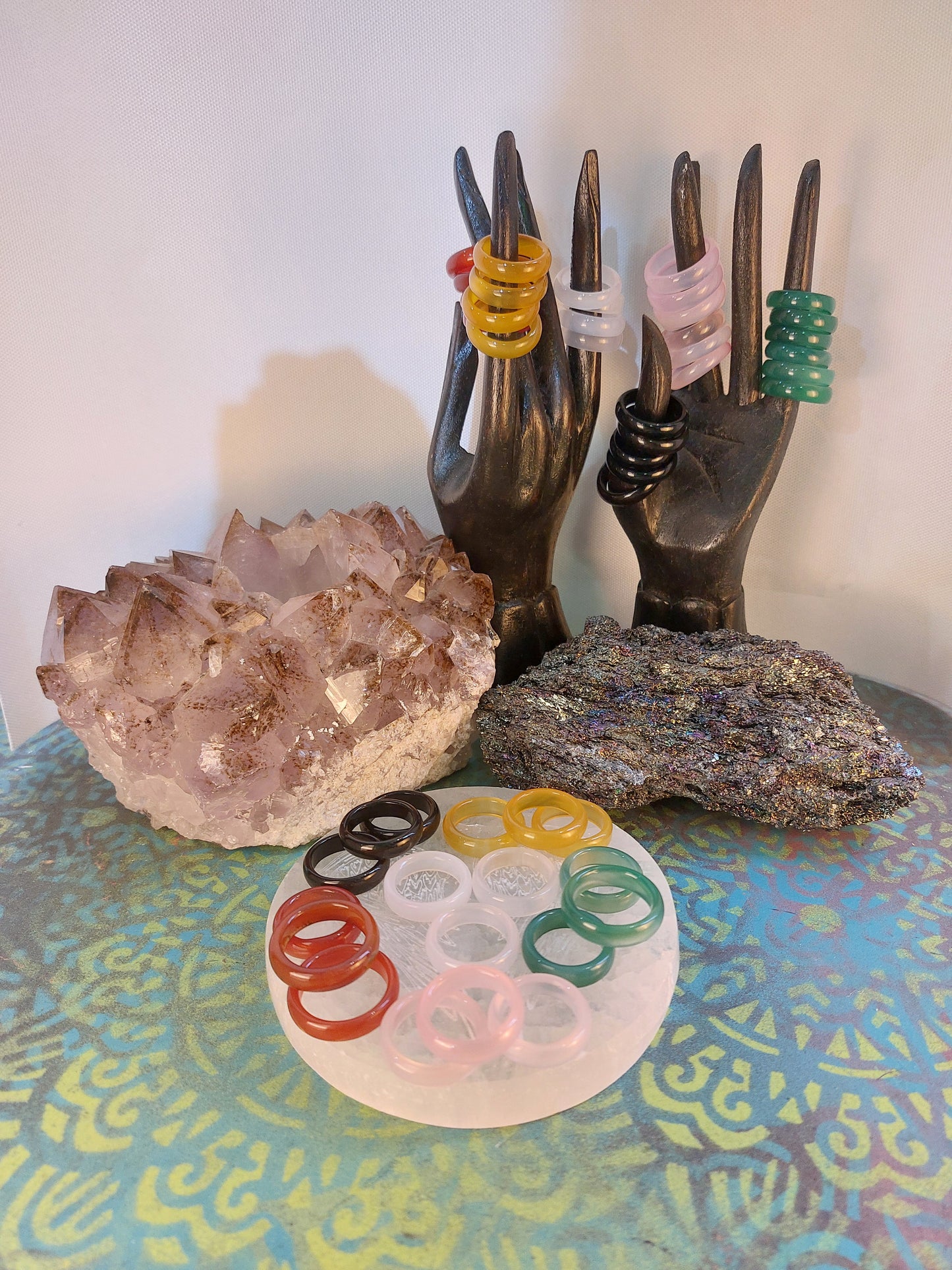 Coloured Agate banded crystal ring