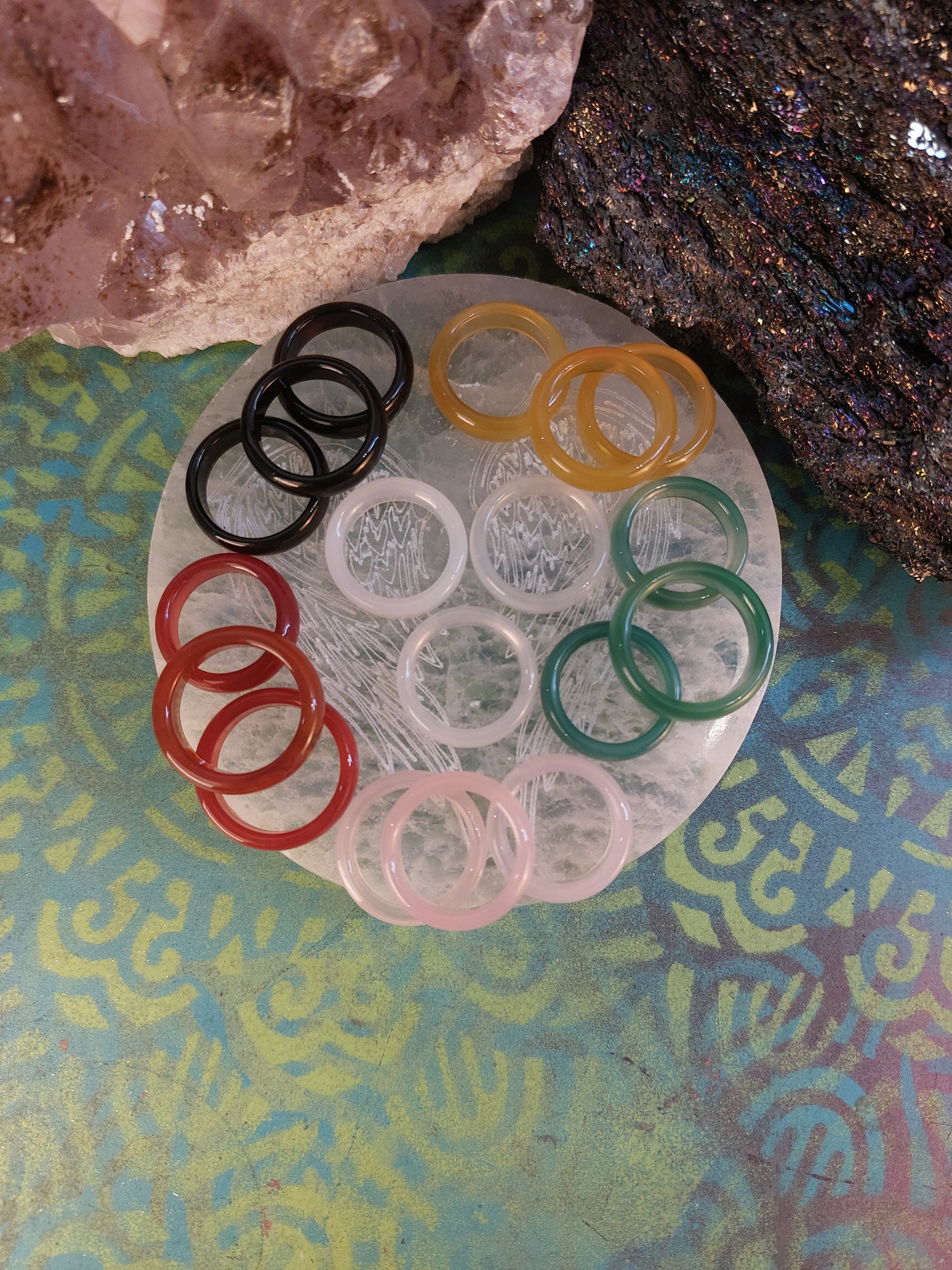 Coloured Agate banded crystal ring