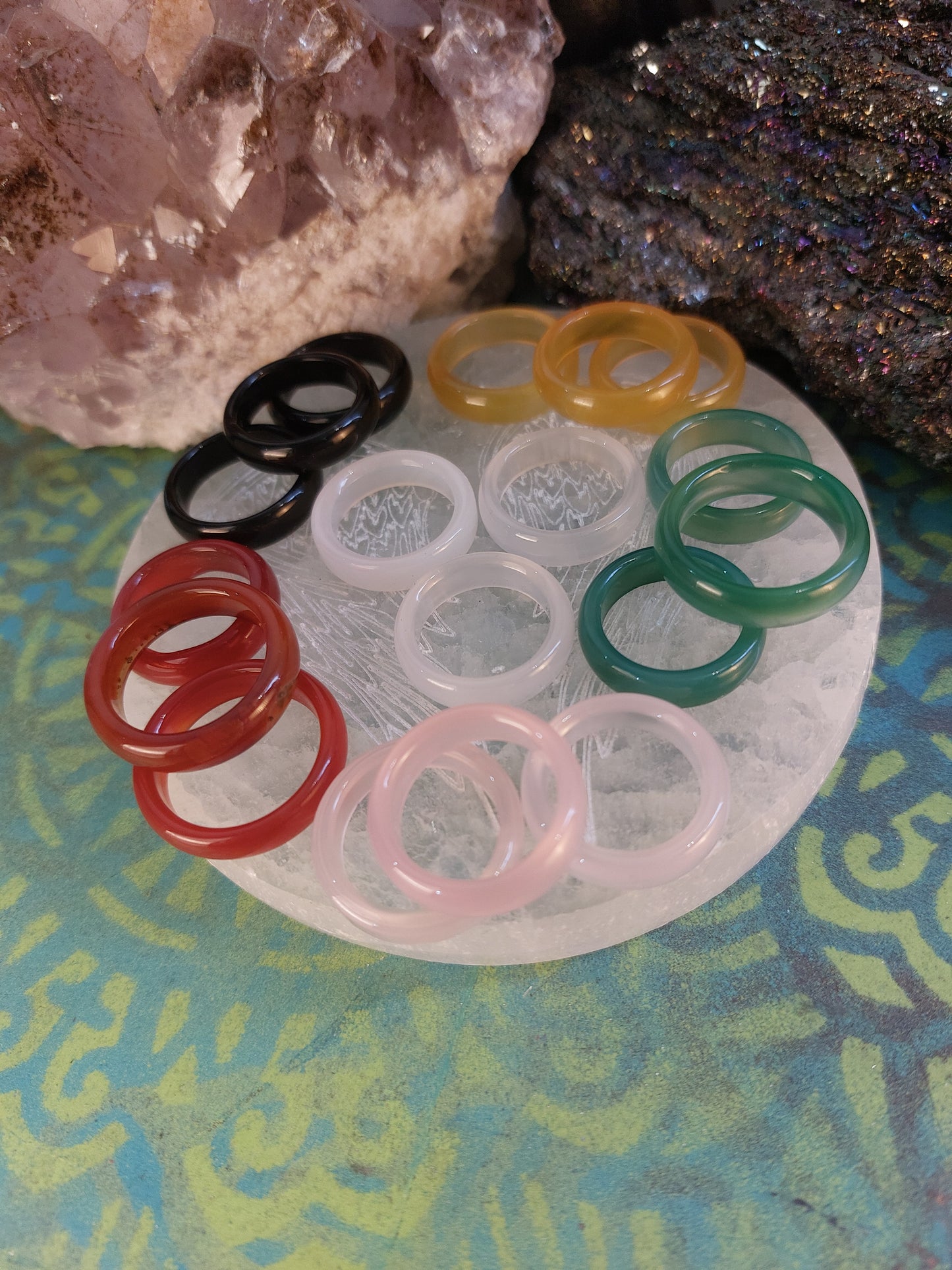 Coloured Agate banded crystal ring