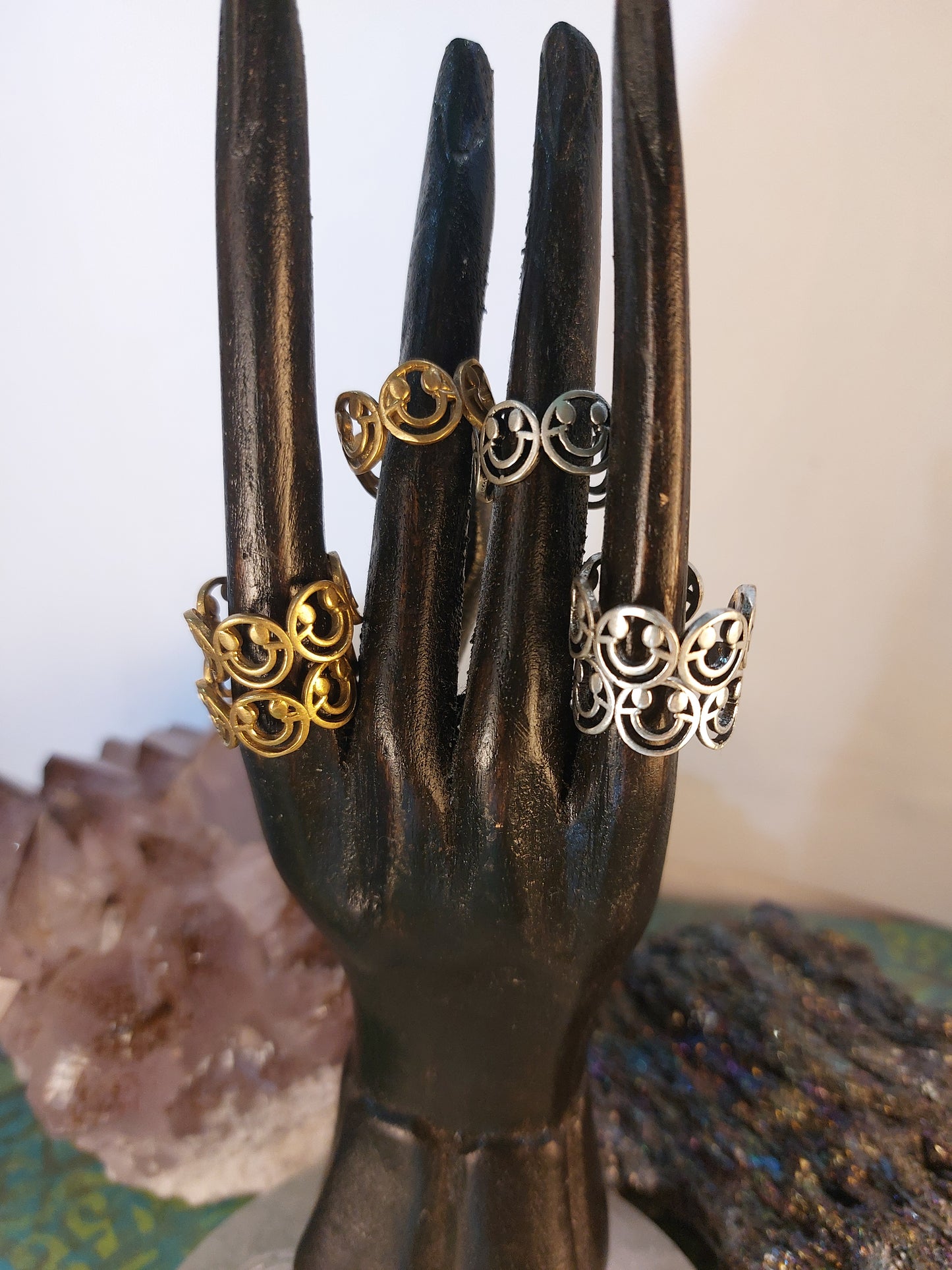 Smiley Face hollow Ring Indian Brass wrap around