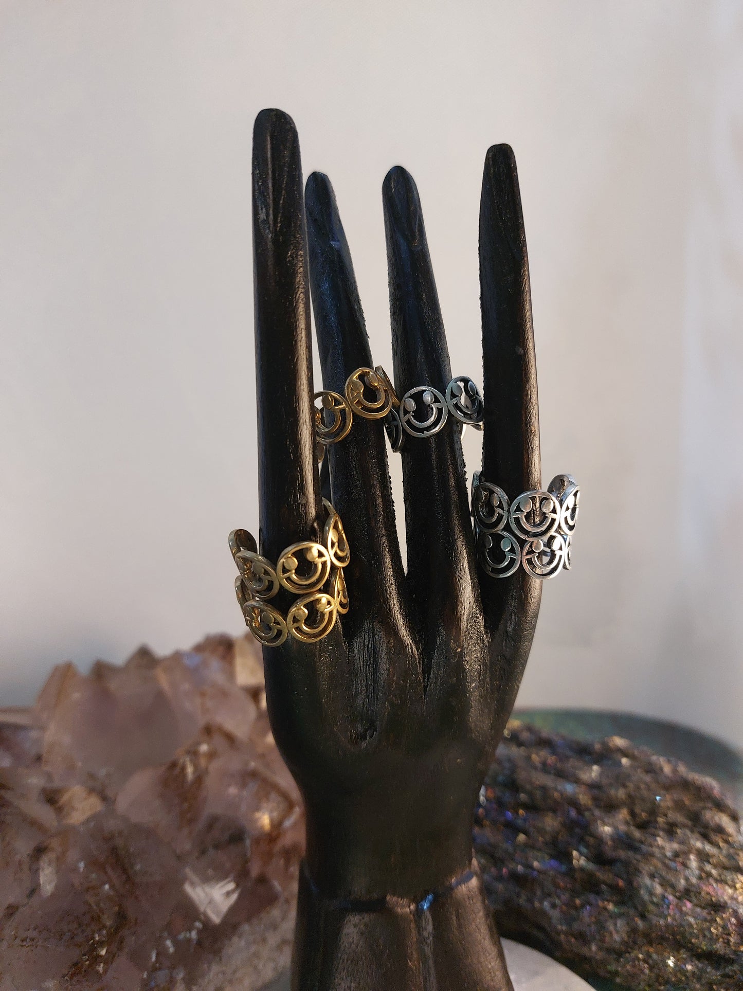 Smiley Face hollow Ring Indian Brass wrap around