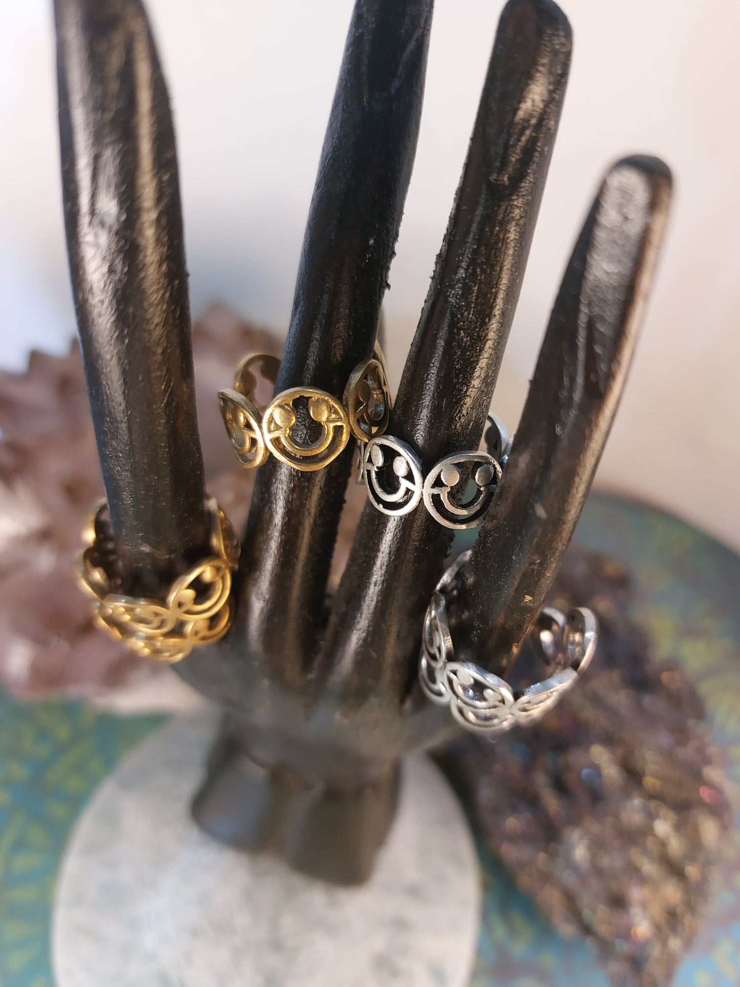 Smiley Face hollow Ring Indian Brass wrap around