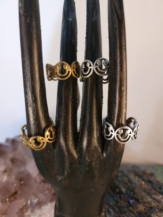 Smiley Face hollow Ring Indian Brass wrap around