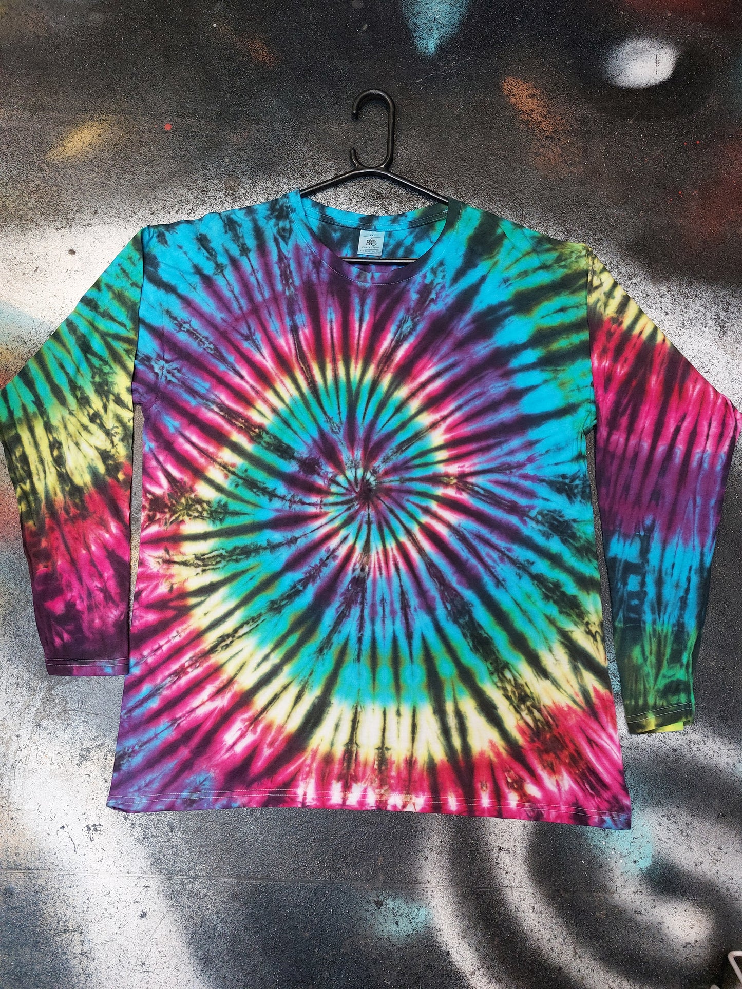 Tie Dye dark black rainbow Spiral swirl long sleeve T shirt UNISEX S-4XL