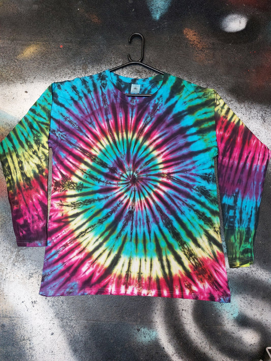 Tie Dye dark black rainbow Spiral swirl long sleeve T shirt UNISEX S-4XL