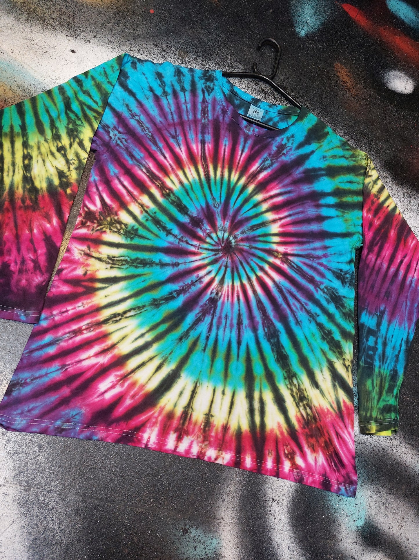 Tie Dye dark black rainbow Spiral swirl long sleeve T shirt UNISEX S-4XL