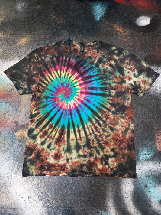 Tie Dye rainbow spiral brown festival hippy handmade T shirt UNISEX S-5XL