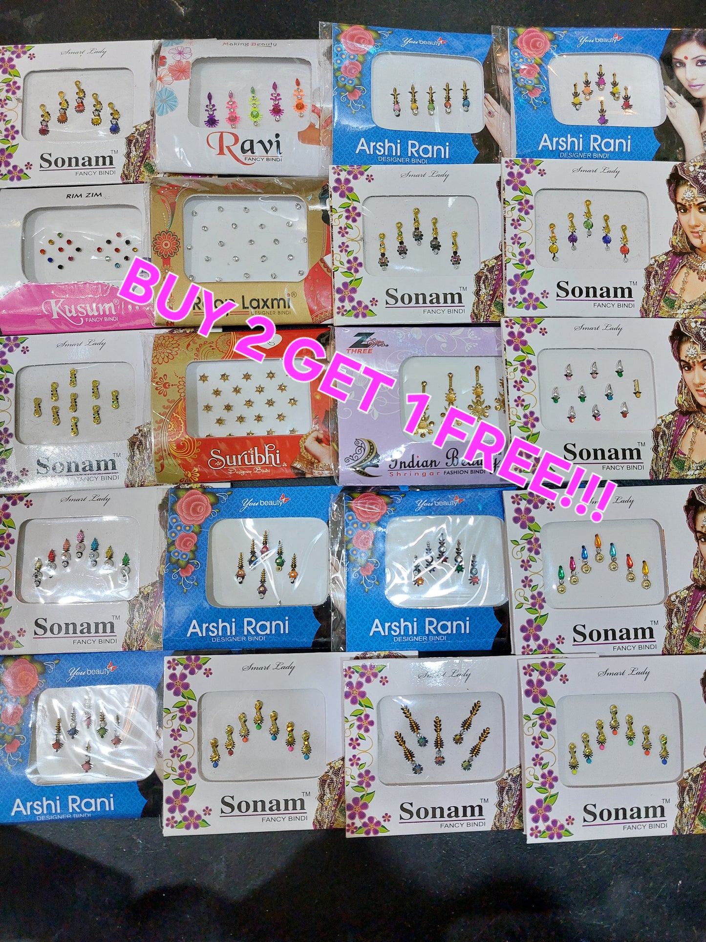 Bindi pack mixed colour style self stick festival party rave India Bridal