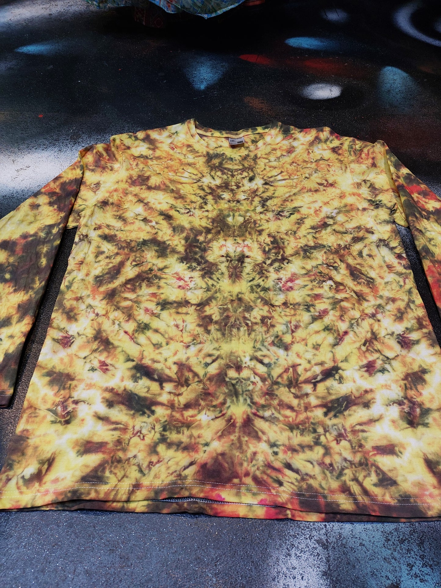 Tie Dye totem scrunch long sleeve Firey T shirt UNISEX S-4XL