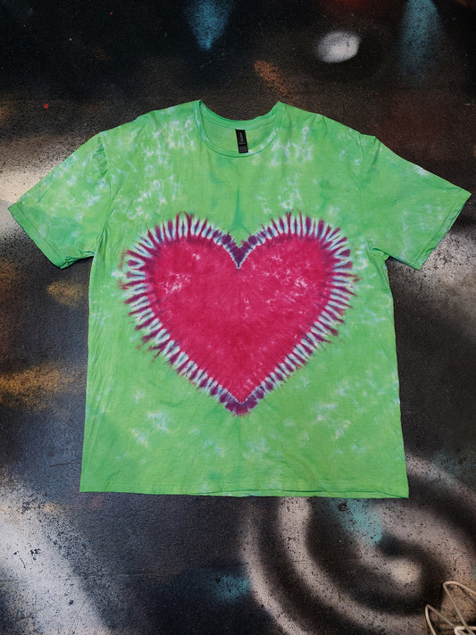 Tie Dye Heart festival hippy handmade green T shirt UNISEX S-5XL