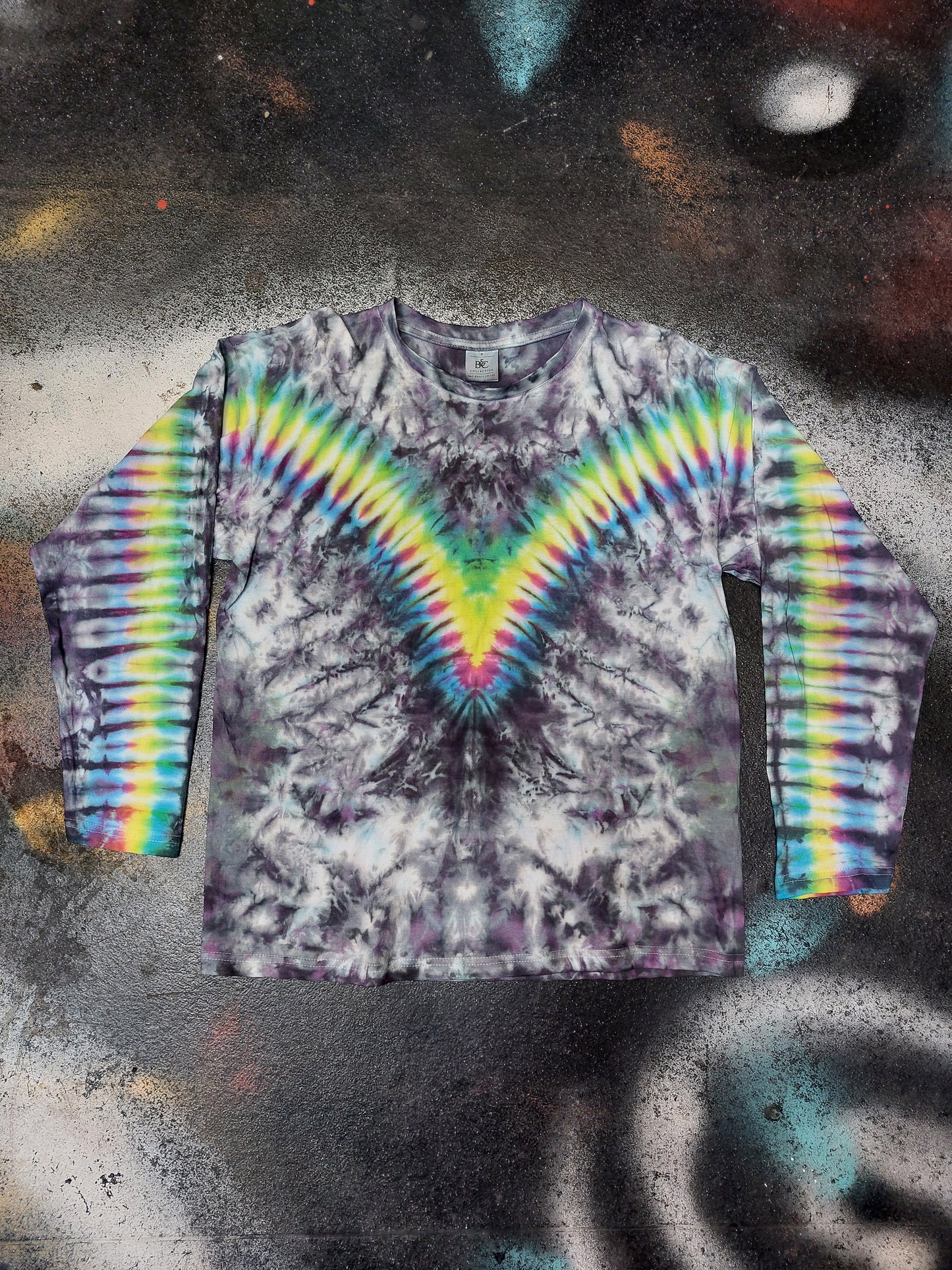 Tie Dye Grey Rainbow V long sleeve T shirt UNISEX S-4XL