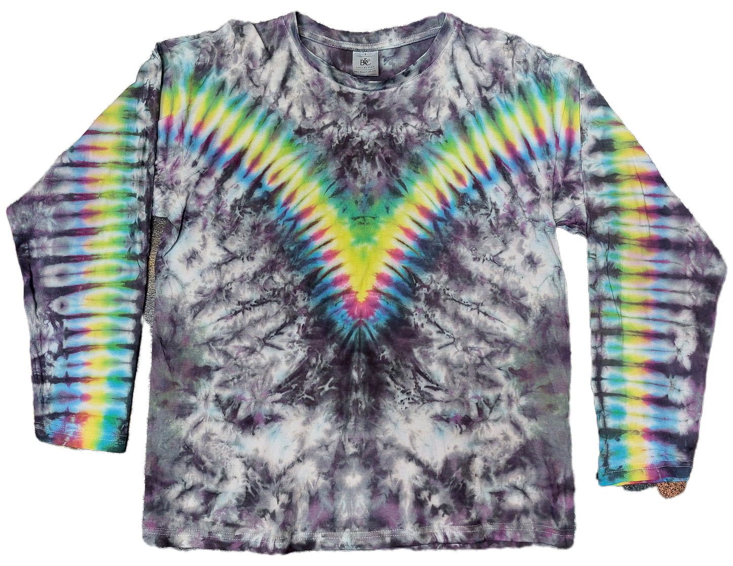 Tie Dye Grey Rainbow V long sleeve T shirt UNISEX S-4XL