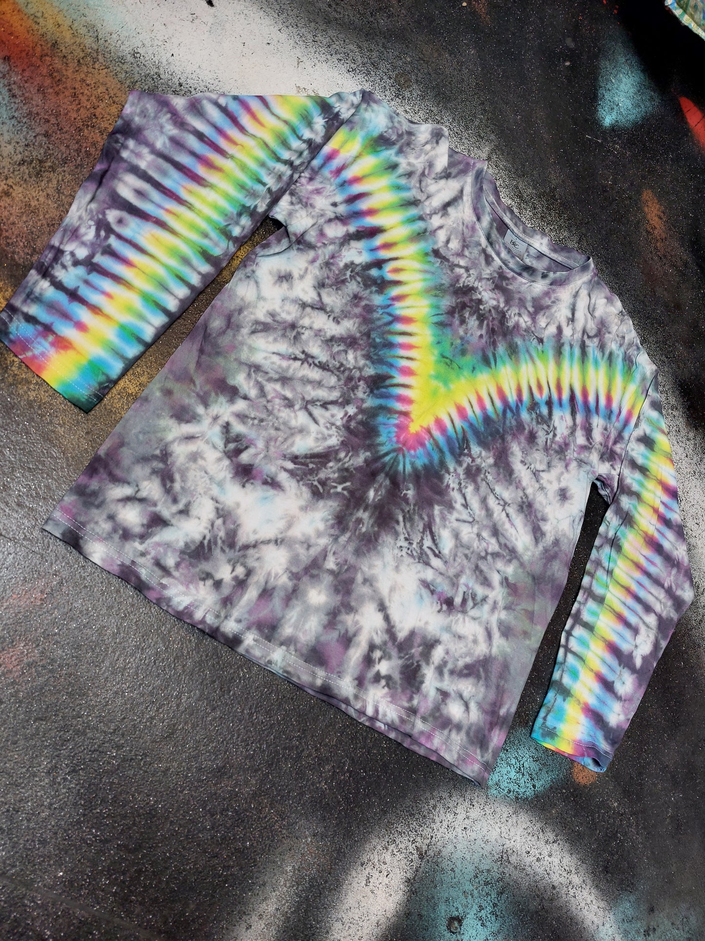 Tie Dye Grey Rainbow V long sleeve T shirt UNISEX S-4XL