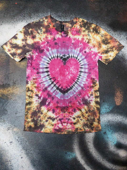 Tie Dye Heart T shirt pink orange black S-5XL