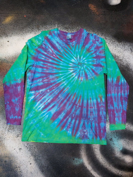 Tie Dye Purple green Spiral swirl long sleeve T shirt UNISEX S-4XL