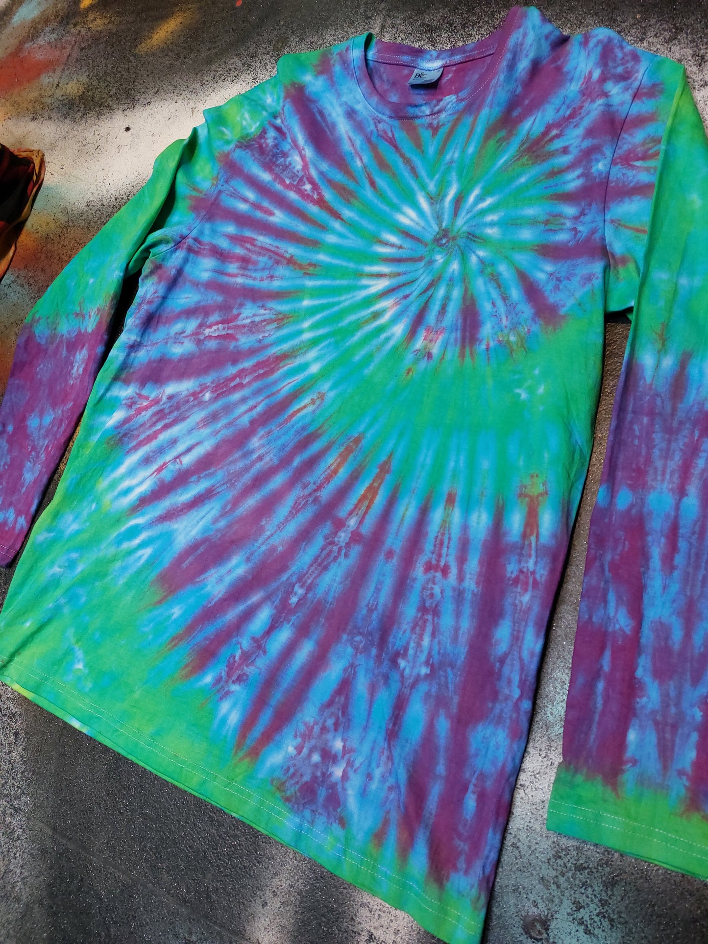Tie Dye Purple green Spiral swirl long sleeve T shirt UNISEX S-4XL
