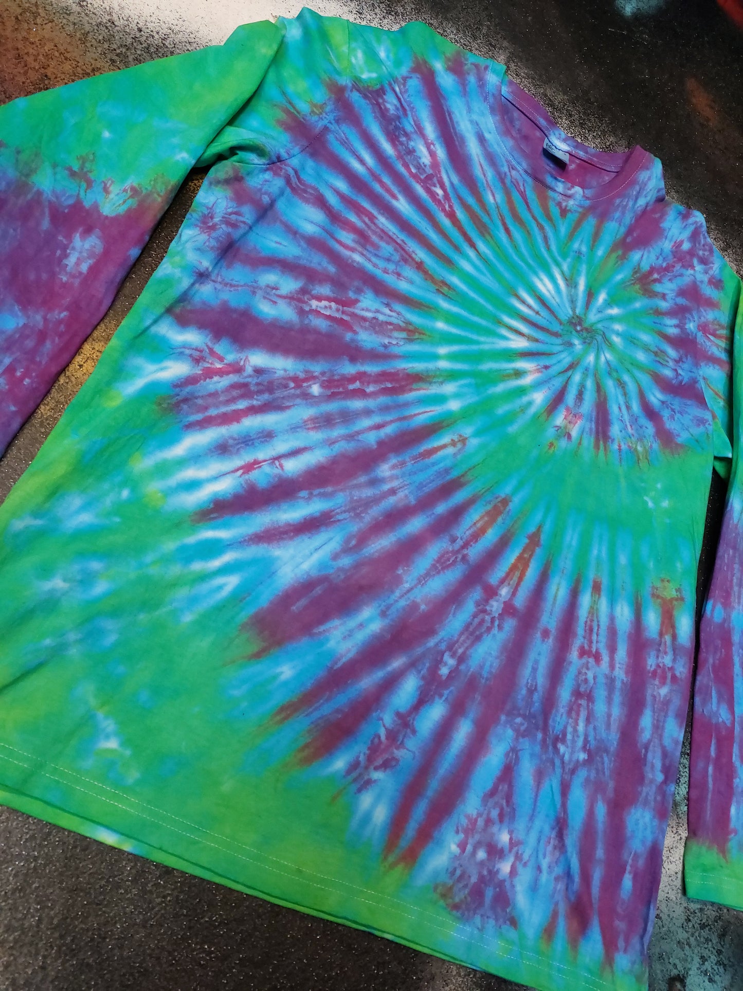 Tie Dye Purple green Spiral swirl long sleeve T shirt UNISEX S-4XL