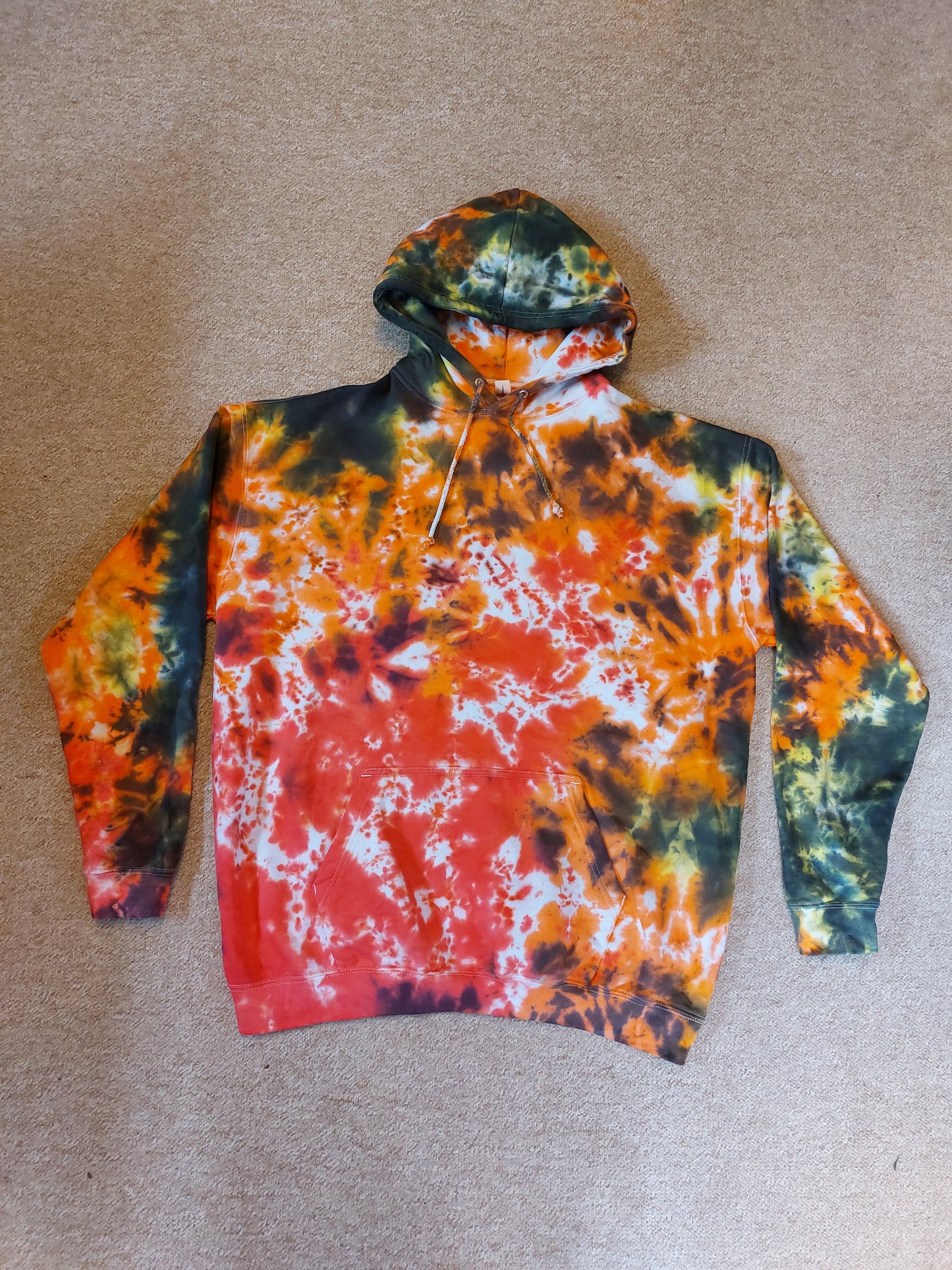 Tie Dye black & red fire scrunch hoodie UNISEX XS-5XL