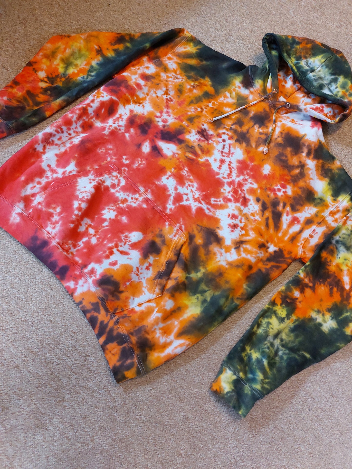 Tie Dye black & red fire scrunch hoodie UNISEX XS-5XL