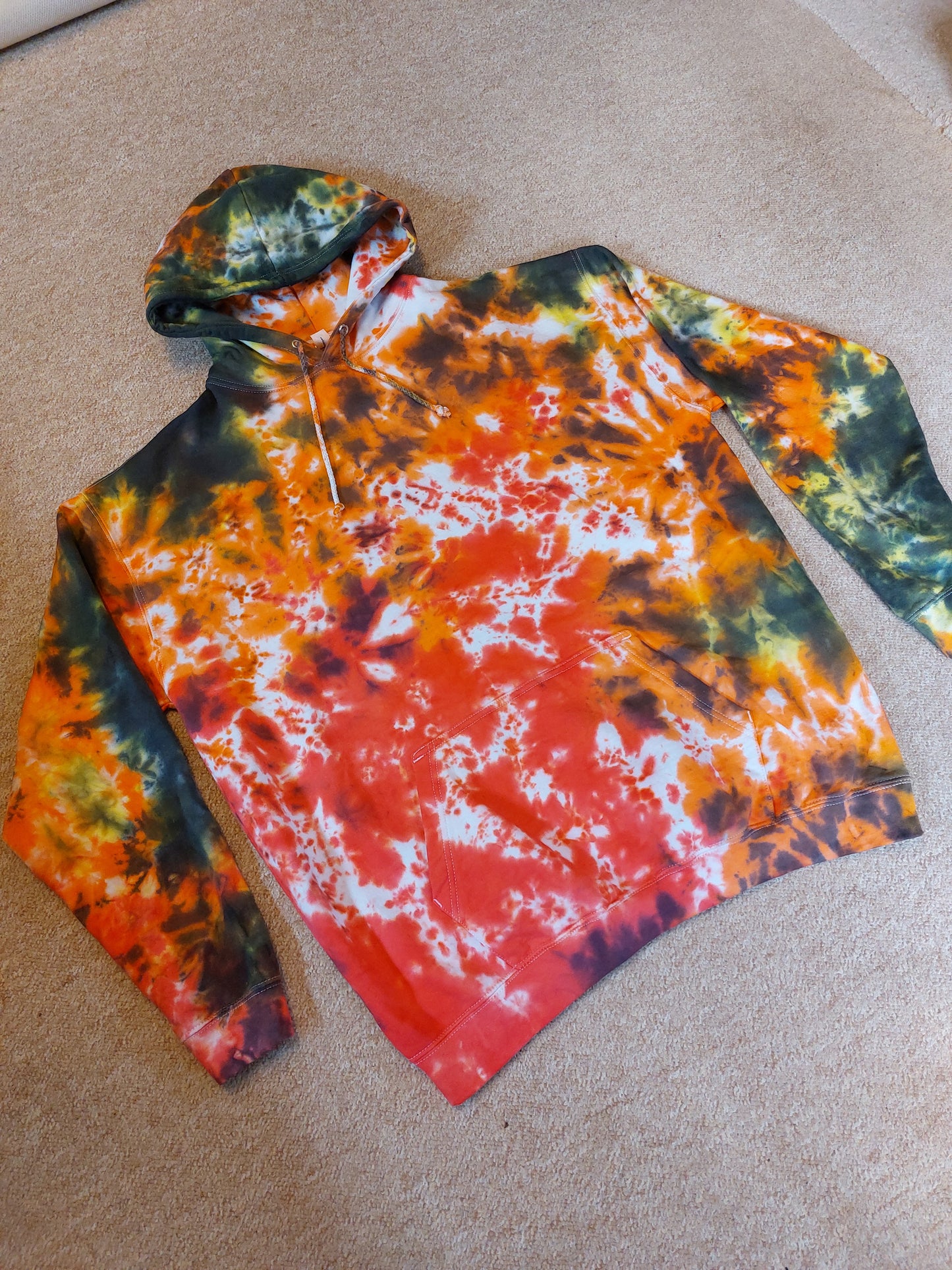 Tie Dye black & red fire scrunch hoodie UNISEX XS-5XL