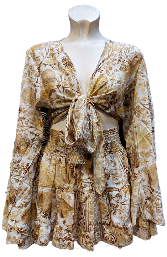 Crop Top & Rara Skirt GOLD Matching Set Indian Silk