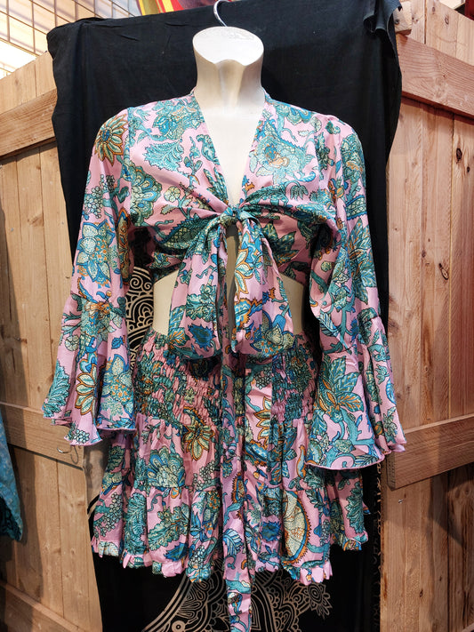 Crop Top & Rara Skirt PINK Matching Set Indian Silk