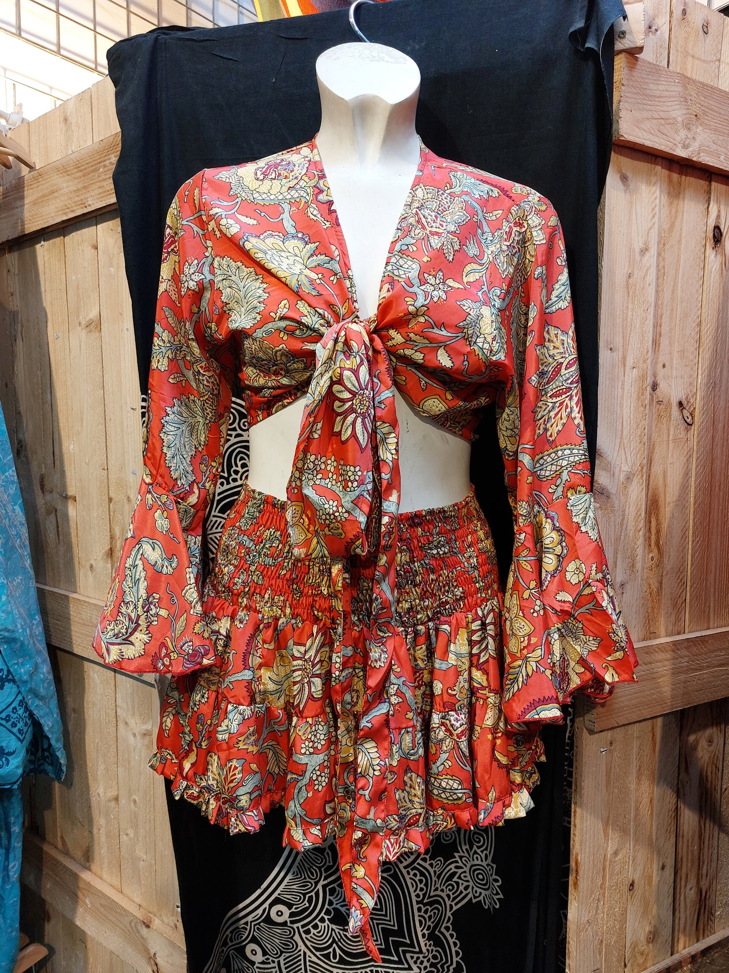 Crop Top & Rara Skirt PINK Matching Set Indian Silk