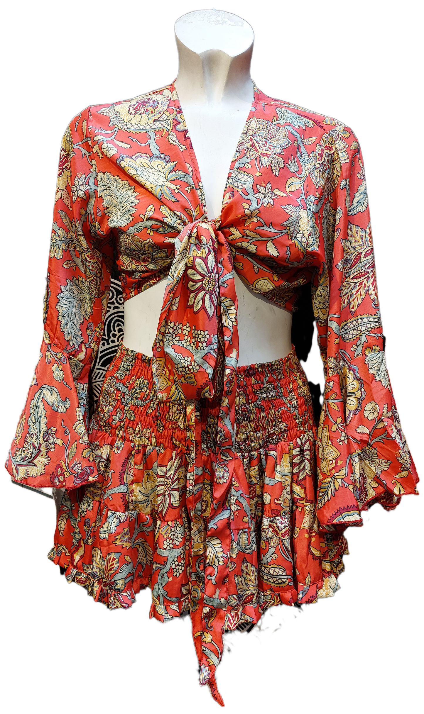 Crop Top & Rara Skirt RED Matching Set Indian Silk