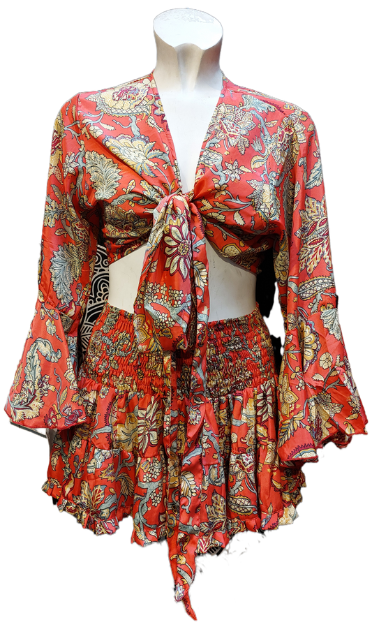 Crop Top & Rara Skirt RED Matching Set Indian Silk