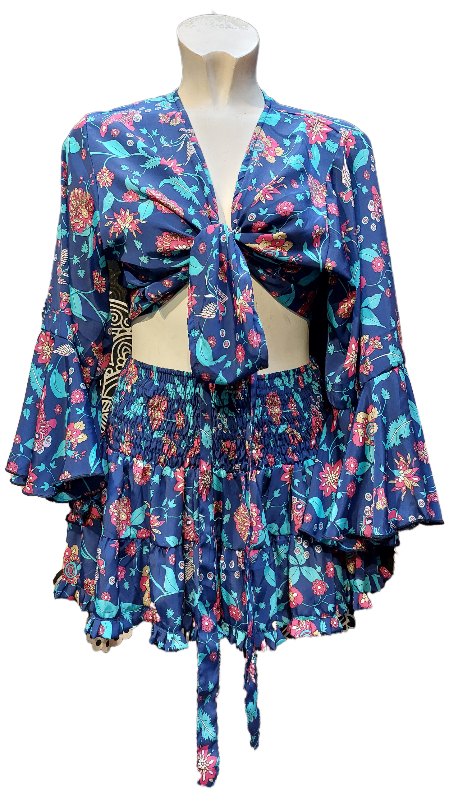 Crop Top & Rara Skirt BLUE Matching Set Indian Silk