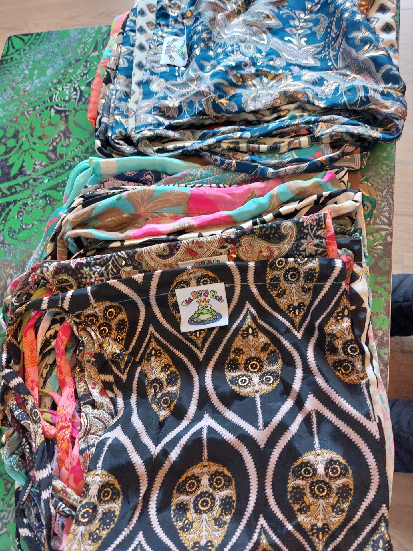 Recycled sari shopping drawstring bag