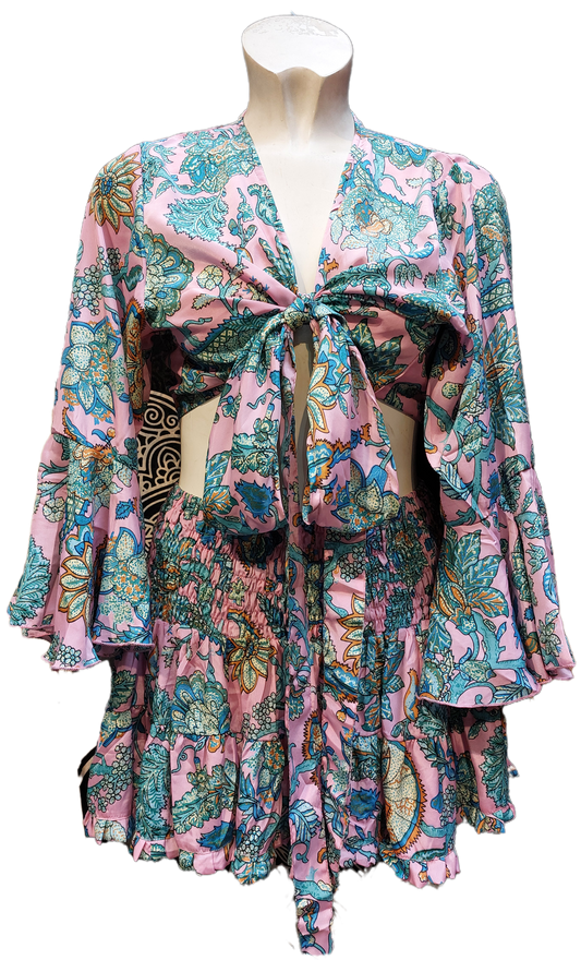 Crop Top & Rara Skirt PINK Matching Set Indian Silk