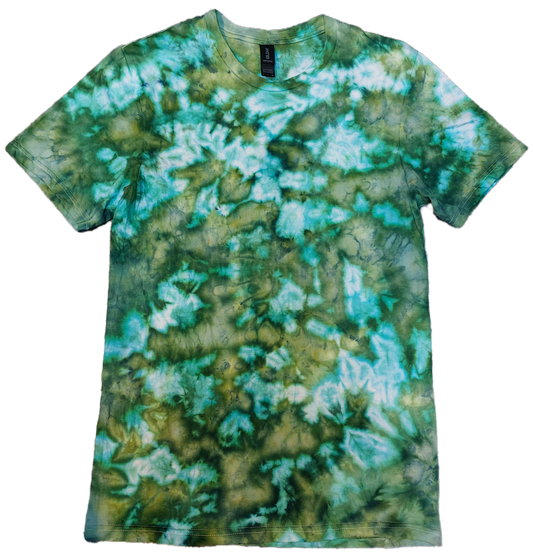 Ice dyed tie dye Dragon's Heart green brown colour T shirt sizes S to 5XL