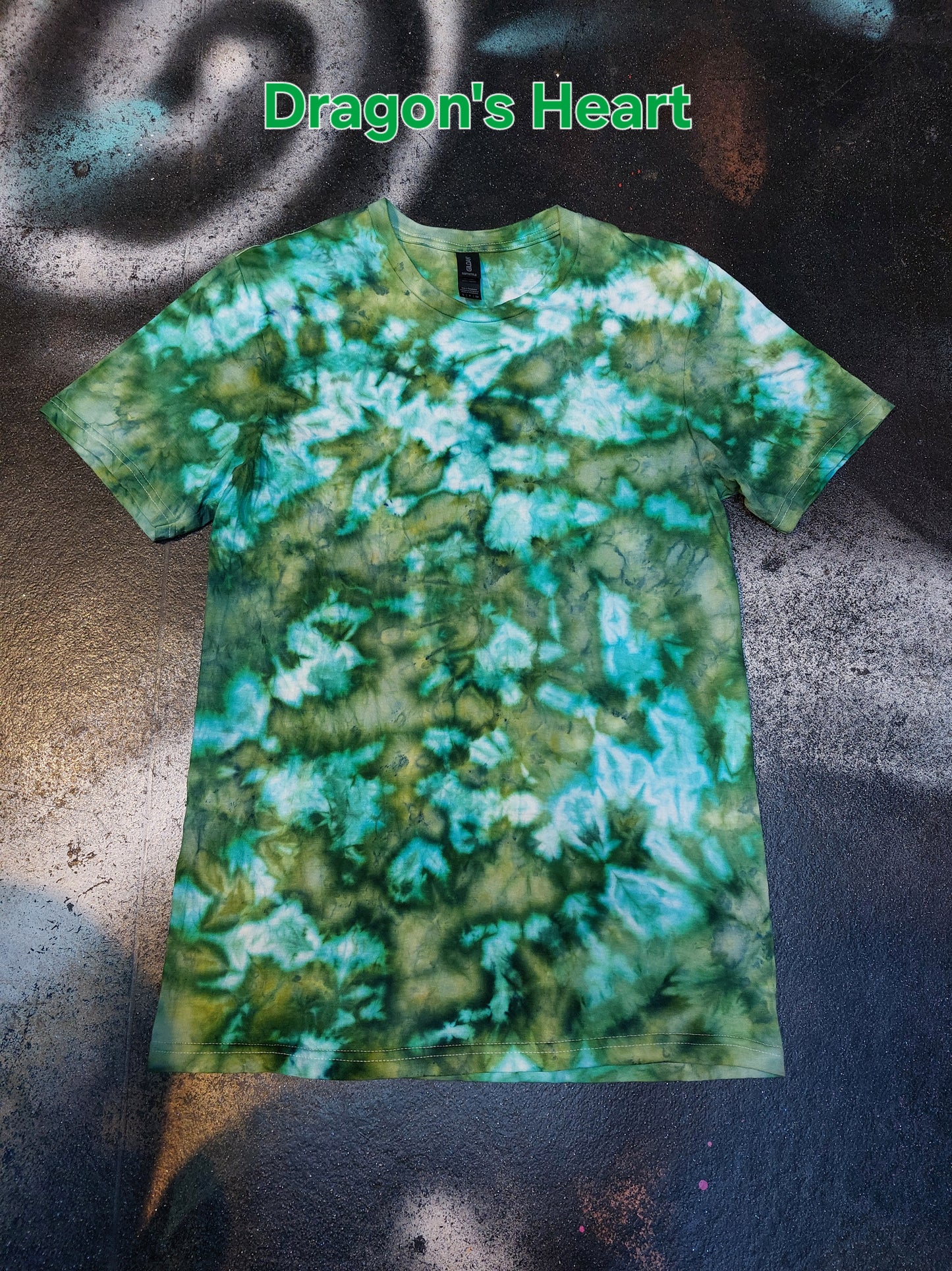 Ice dyed tie dye Dragon's Heart green brown colour T shirt sizes S to 5XL
