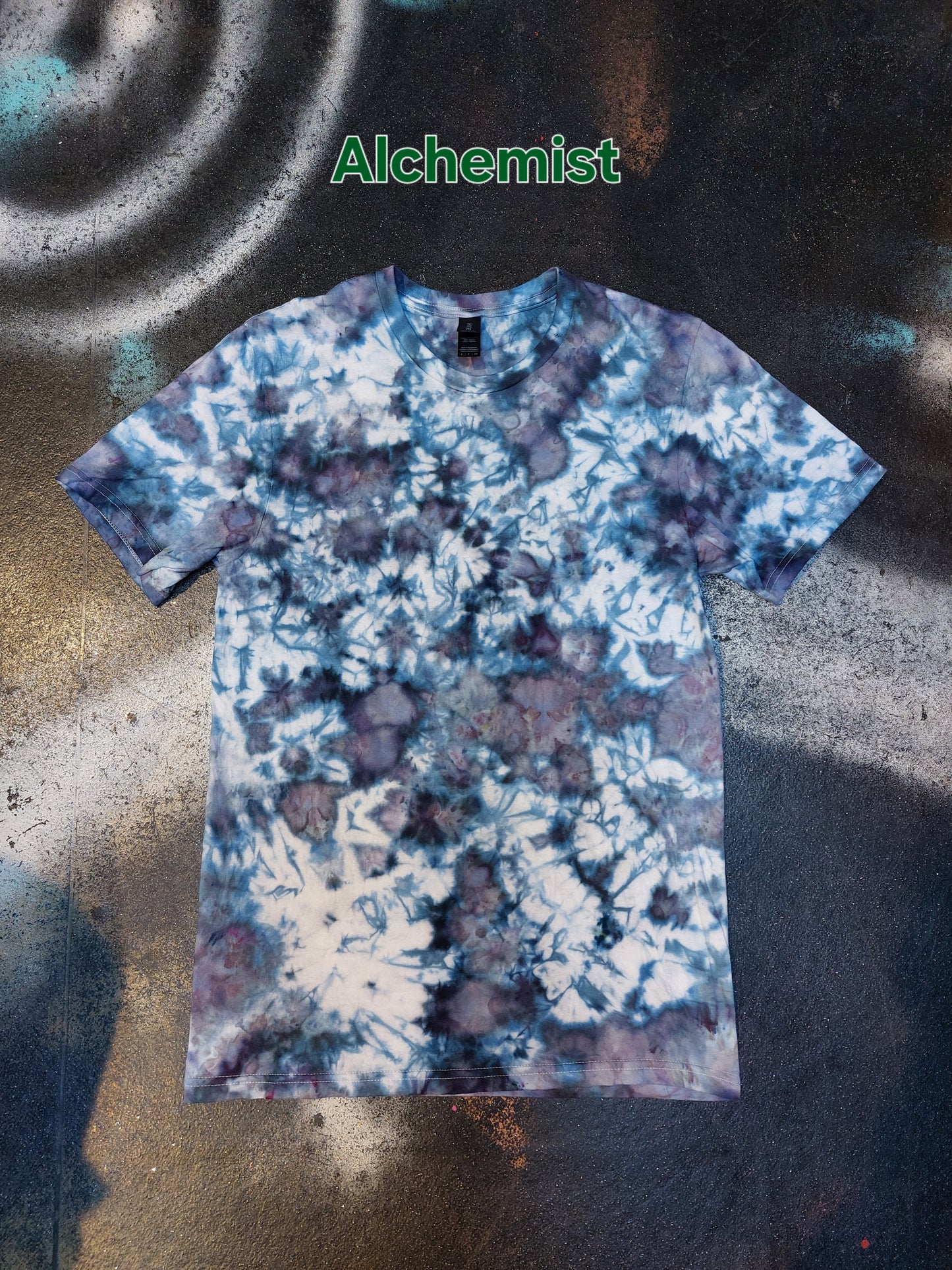 Ice dyed tie dye Alchemist Blue purple brown colour T shirt sizes S to 5XL