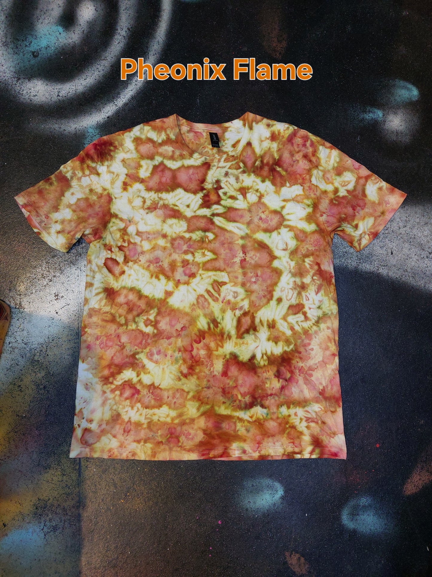 Ice dyed tie dye Phoenix Flame Orange fire colour T shirt sizes S to 5XL