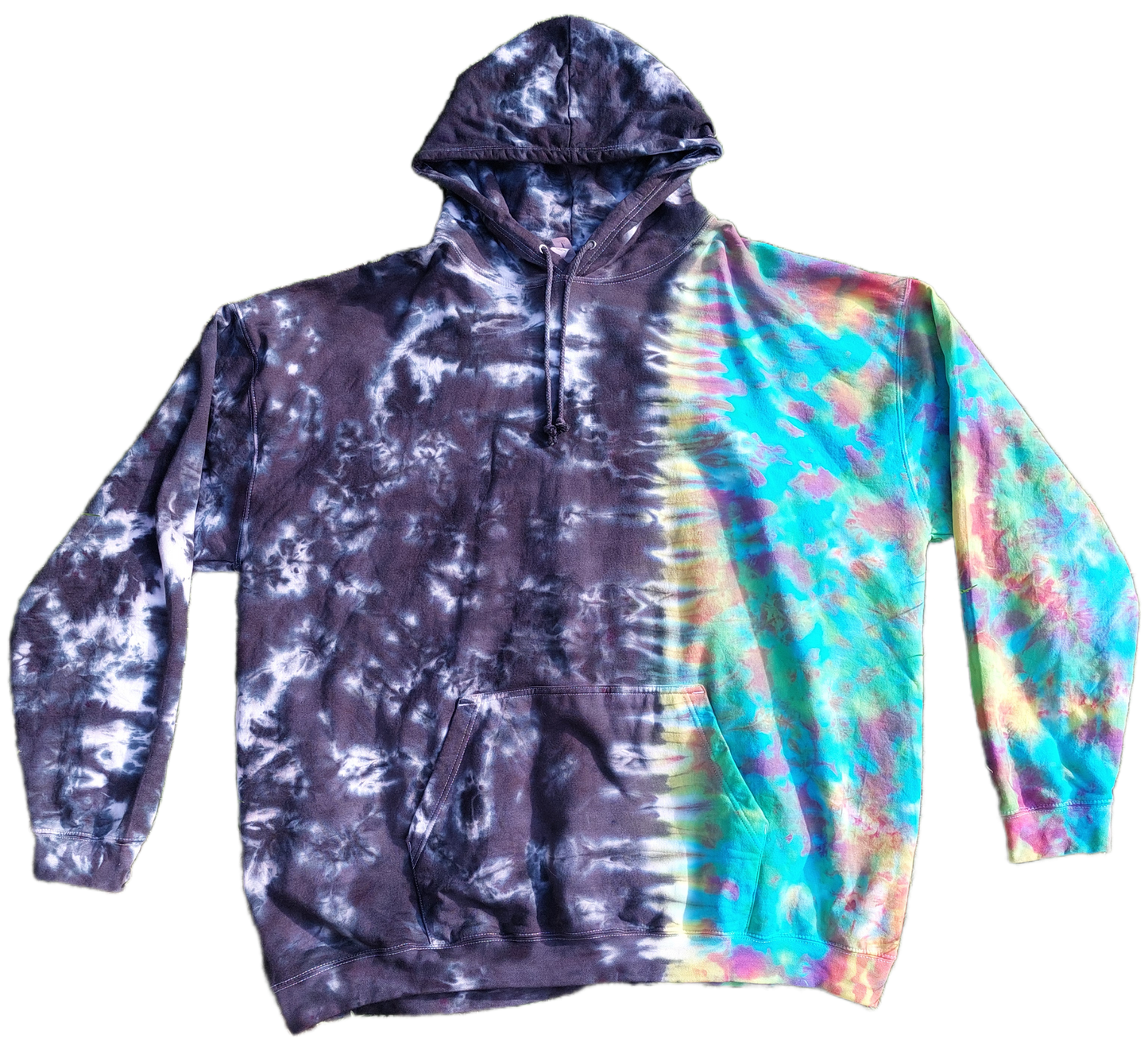 Tie Dye Rainbow & Black split colour hoodie UNISEX XS-5XL