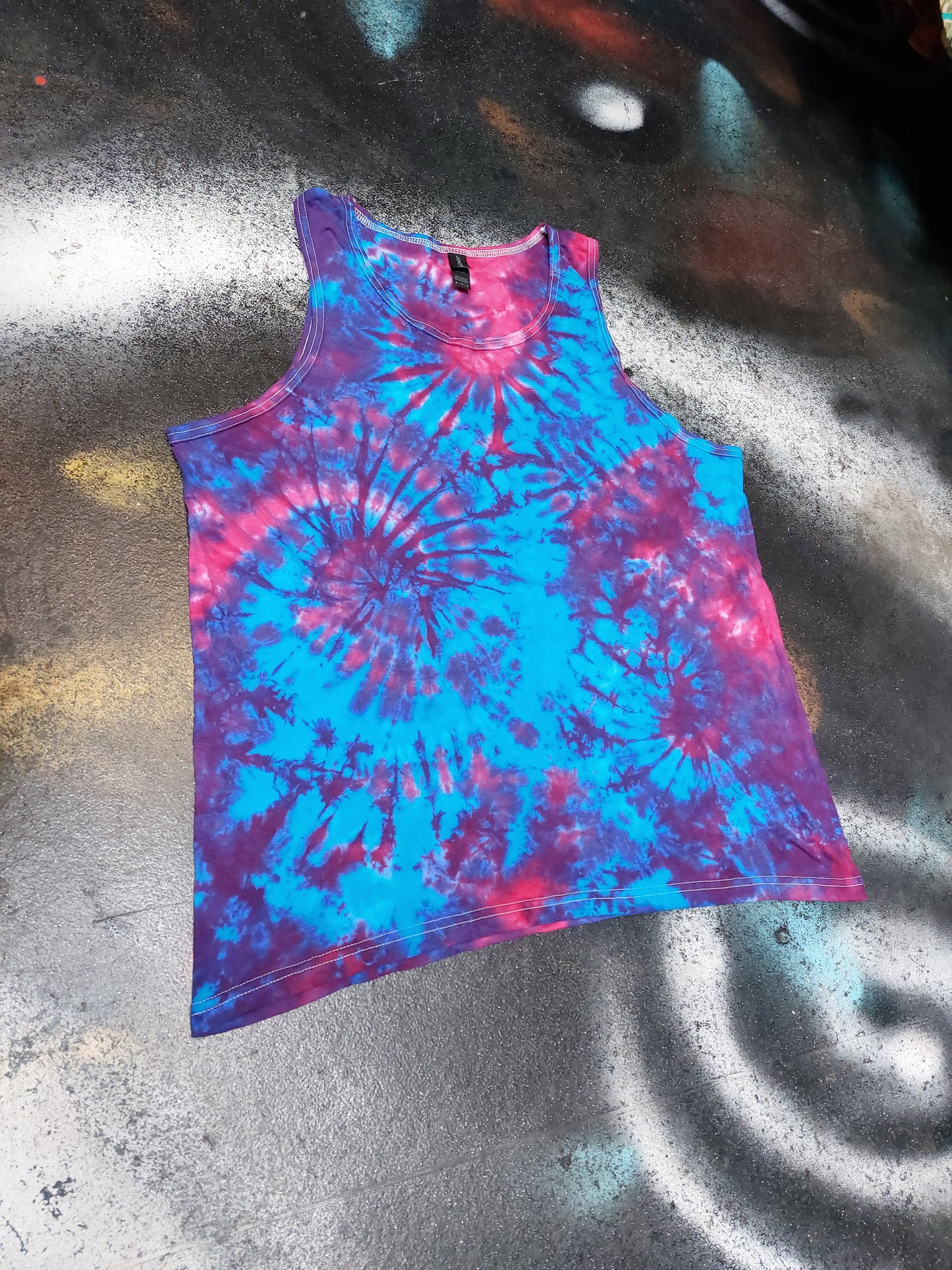 Pink Blue scrunch festival tie dye t shirt tank vest top men's summer size S-2XL