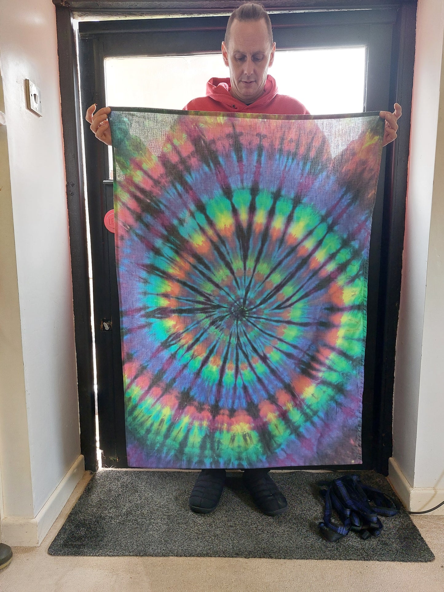 Tie Dye Tapestry Wall Hanging Psychedelic Rainbow Spiral 75x110cm Handmade