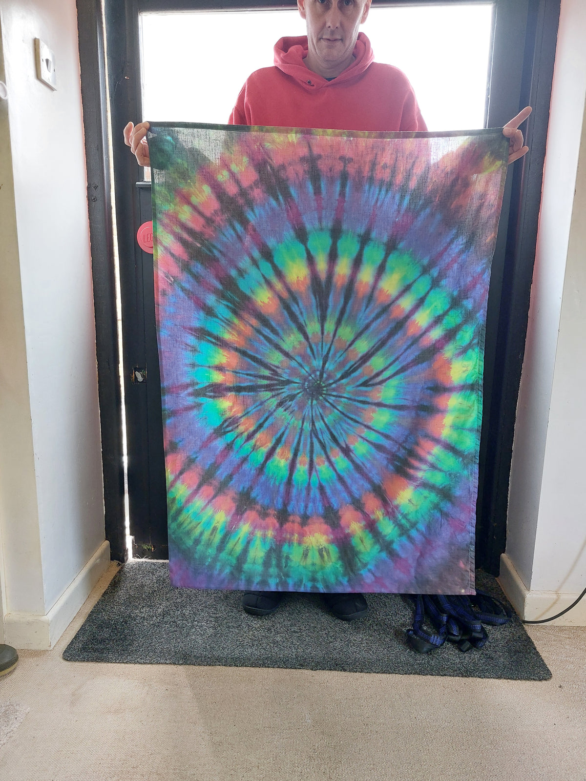 Tie Dye Tapestry Wall Hanging Psychedelic Rainbow Spiral 75x110cm Handmade