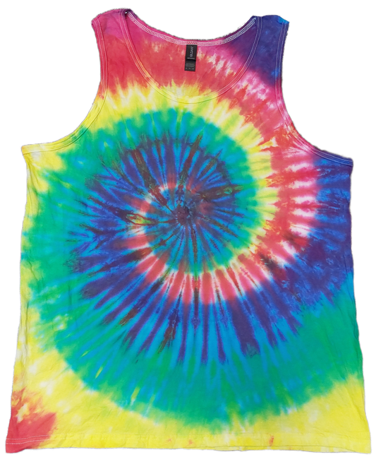 Rainbow spiral festival tie dye t shirt tank vest top men's summer size S-2XL