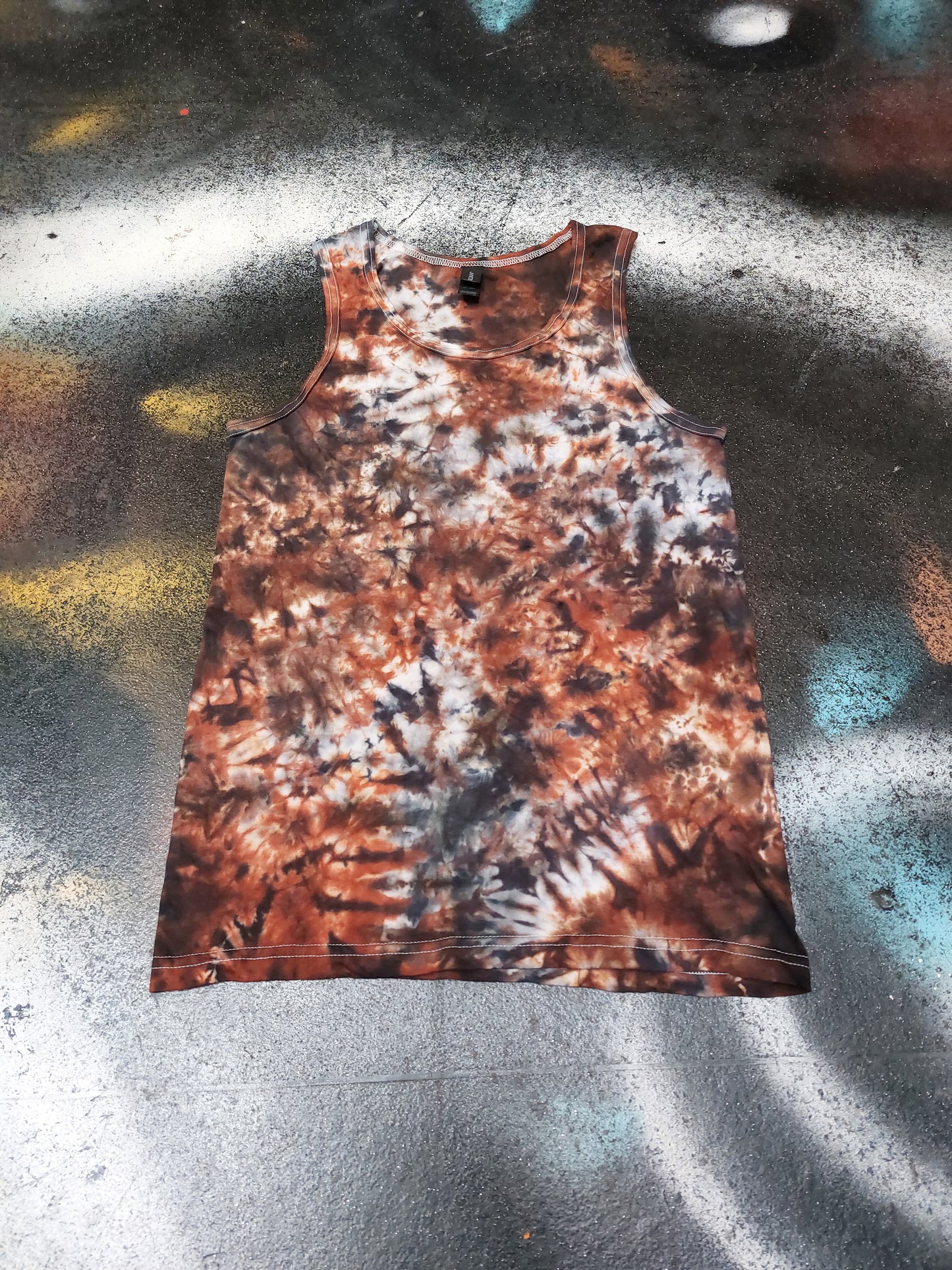 Brown Grey scrunch festival tie dye t shirt tank vest top men's summer size S-2XL