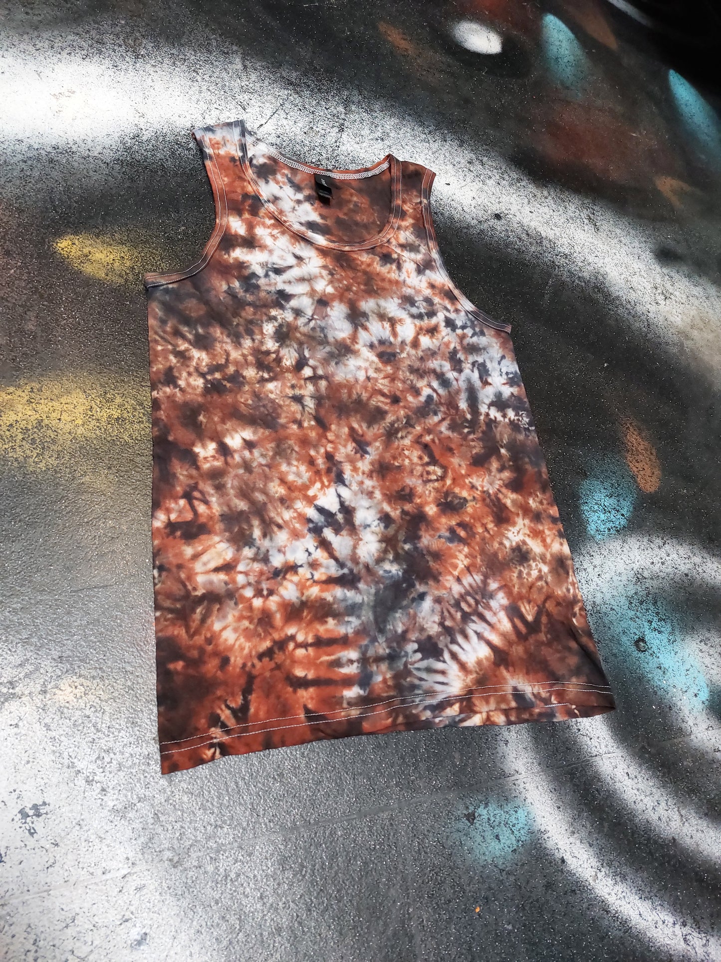 Brown Grey scrunch festival tie dye t shirt tank vest top men's summer size S-2XL