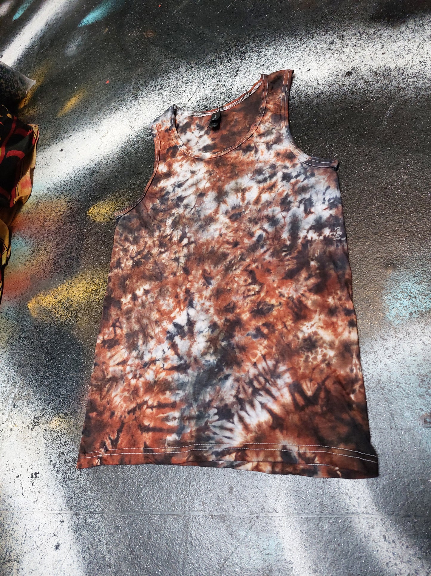 Brown Grey scrunch festival tie dye t shirt tank vest top men's summer size S-2XL