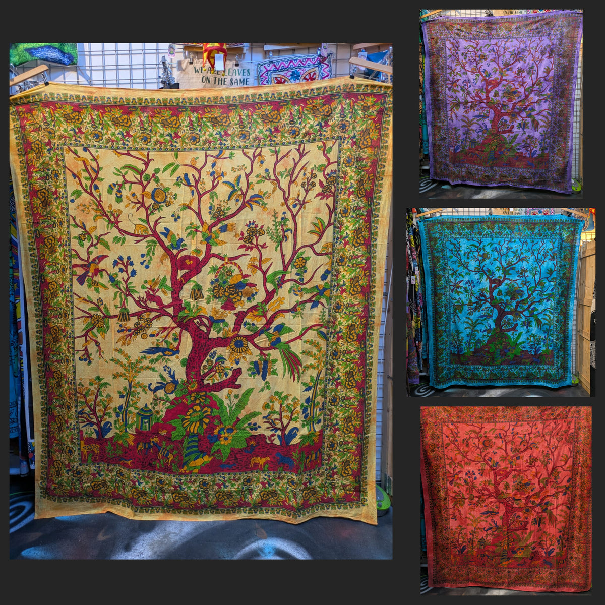 Tree Of Life Multicolour painted Traditional Large double bedspread wall hanging tapestry 210cm x 240cm